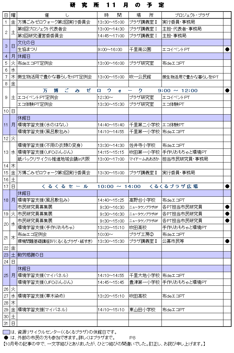 研究所１１月の予定